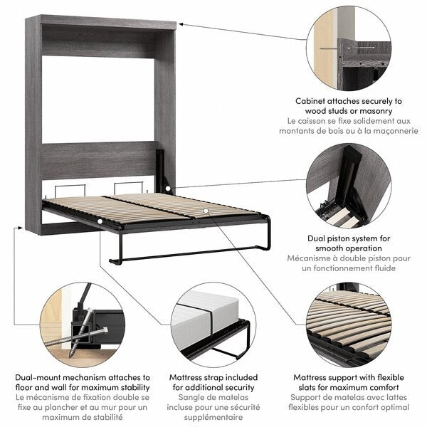 Full Wall Bed, Pur, Bark Gray
