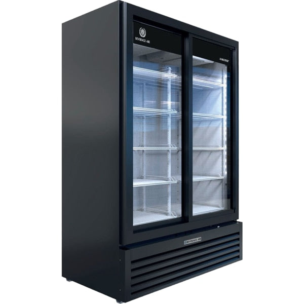 Glass Door Merchandiser, Sliding Doors, 34.98 cu. ft. Capacity, Black