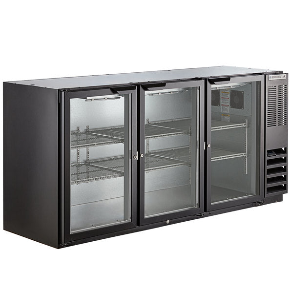Back Bar Refrigerator, Black with 3 Glass Doors, 115V 72