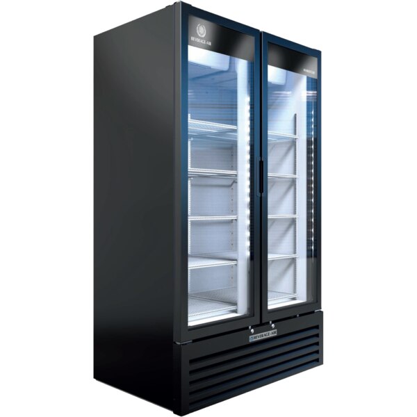 Refrigerated Glass Door Merchandiser, Black, LED Lighting, 30.55 cu. ft.