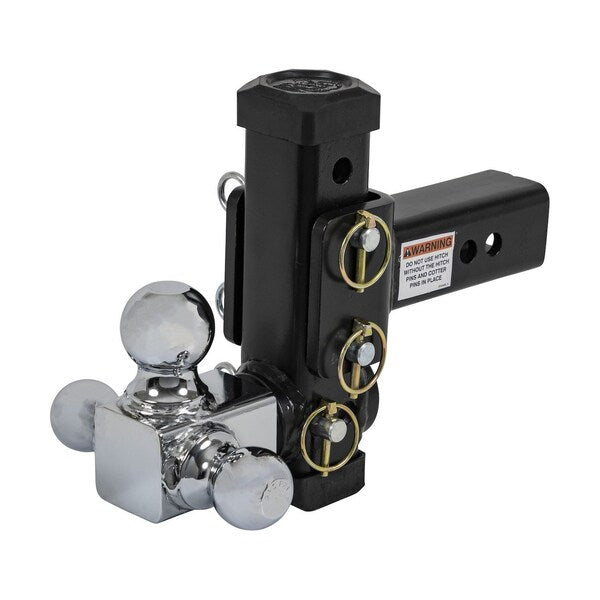 Adjustable Tri-Ball Hitch With Chrome Towing Balls For 2-1/2 Inch Hitch Receivers