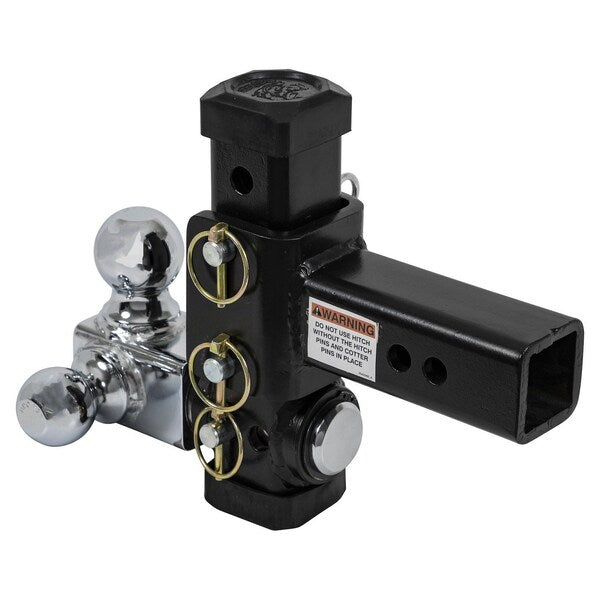 Adjustable Tri-Ball Hitch With Chrome Towing Balls For 2-1/2 Inch Hitch Receivers