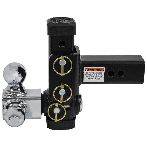 Adjustable Tri-Ball Hitch With Chrome Towing Balls For 2-1/2 Inch Hitch Receivers