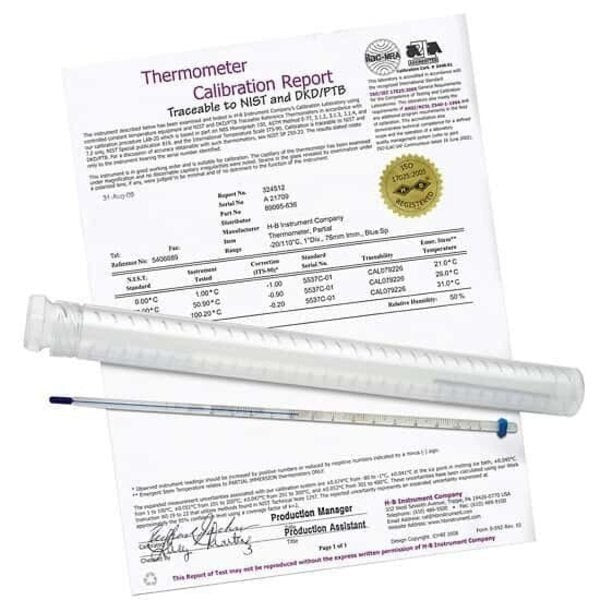 Calibrated Liquid-In-Glass Thermom, -20-