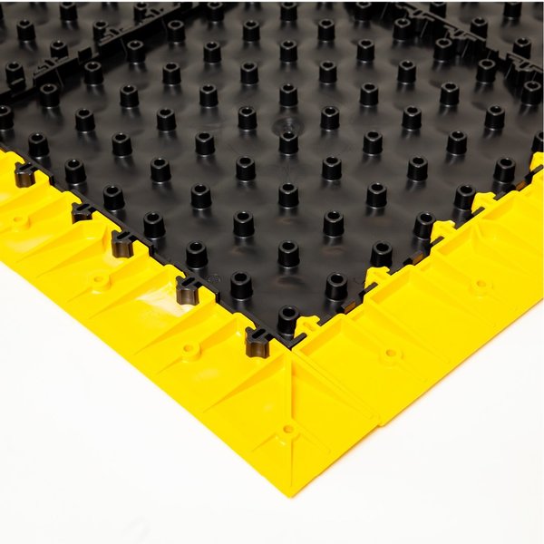 Antimicrobial Antifatigue Mat, Black Tiles / Yellow Border, 44 inch L x 44 inch W