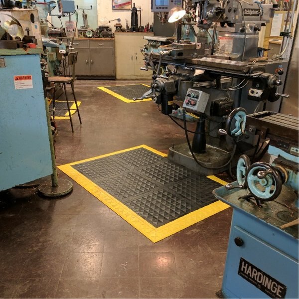 Antimicrobial Antifatigue Mat, Black Tiles / Yellow Border, 44 inch L x 62 inch W
