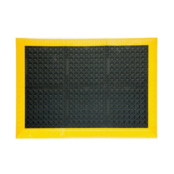 Antimicrobial Antifatigue Mat, Black Tiles / Yellow Border, 44 inch L x 62 inch W