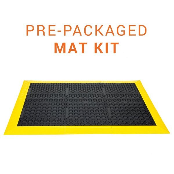 Antimicrobial Antifatigue Mat, Black Tiles / Yellow Border, 44 inch L x 62 inch W