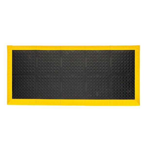 Antimicrobial Antifatigue Mat, Black Tiles / Yellow Border, 44 inch L x 98 inch W