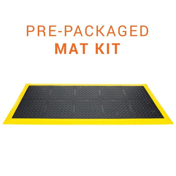 Antimicrobial Antifatigue Mat, Black Tiles / Yellow Border, 44 inch L x 98 inch W