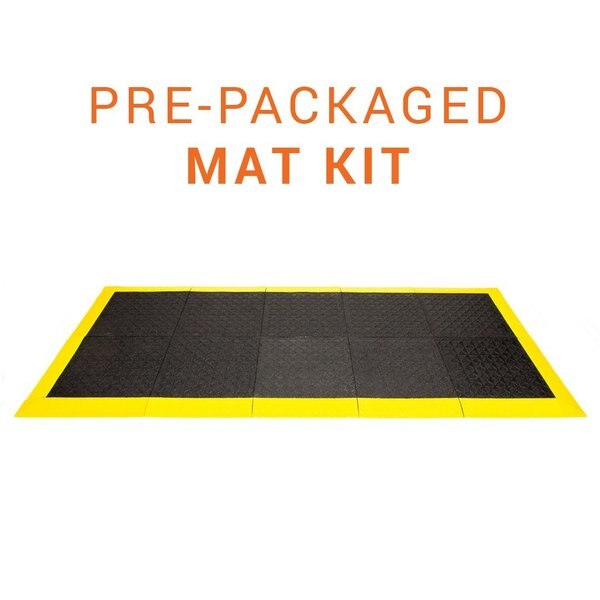 Grit Mat, Black Tiles / Yellow Border, 44 inch L x 98 inch W, Recycled PVC, Silicon Carbide