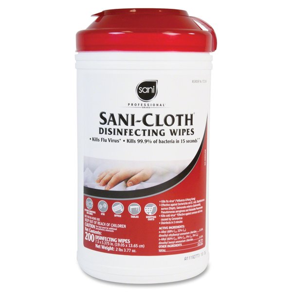 Towels & Wipes, White, Canister, Cloth, Nonporous Surfaces, 200 Wipes