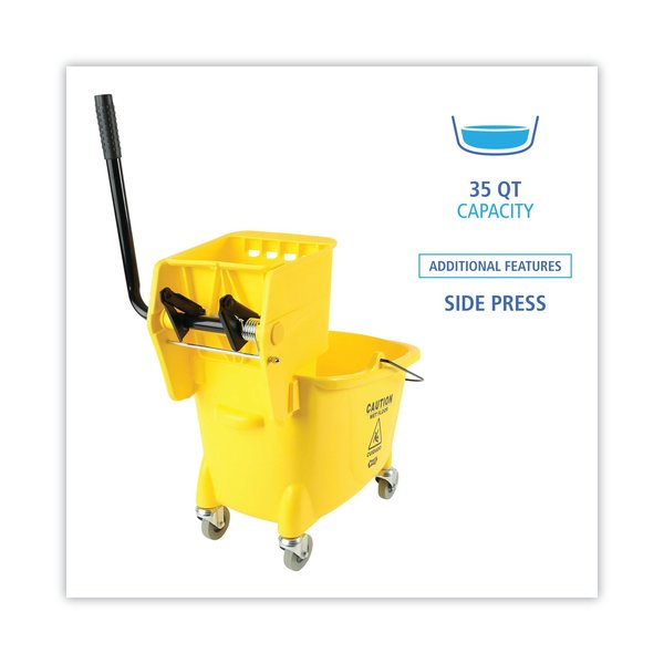 35 qt Side Press Mop Bucket and Wringer, Yellow/Silver, Plastic/Metal