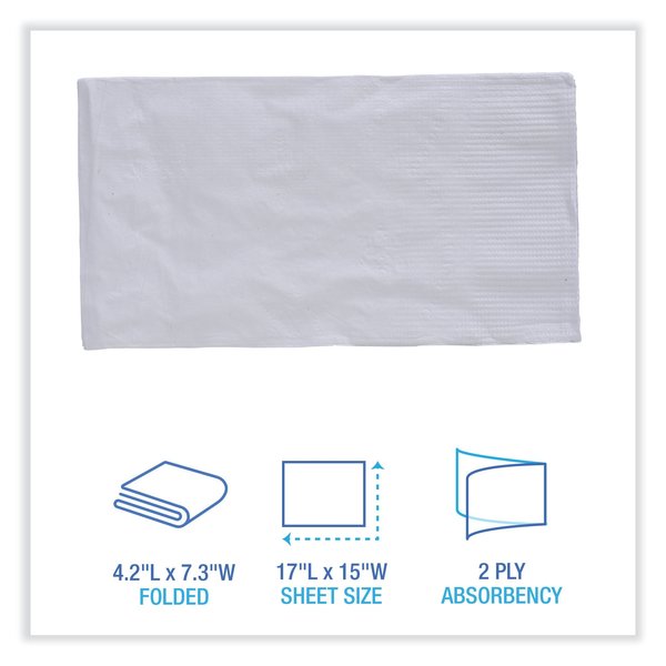 Dinner Napkin, 2-Ply, 17 x 15, White, 3000PK