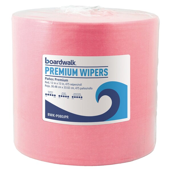 Towels & Wipes, Red, Hydroentangled Wood-Pulp; Polypropylene, General Purpose, 475 Wipes, 12