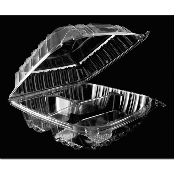 ClearSeal Hinged-Lid Plastic Containers, 8.25 x 3 x 8.25, Clear, PK250