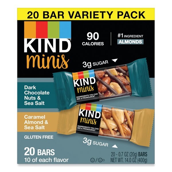 Minis, Dark Choc Nuts, Sea Salt/Caramel Almond, Sea Salt, 0.7oz, PK20