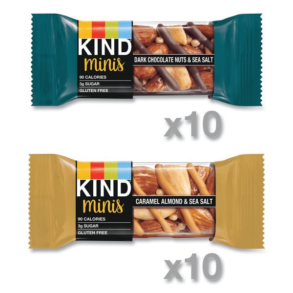 Minis, Dark Choc Nuts, Sea Salt/Caramel Almond, Sea Salt, 0.7oz, PK20