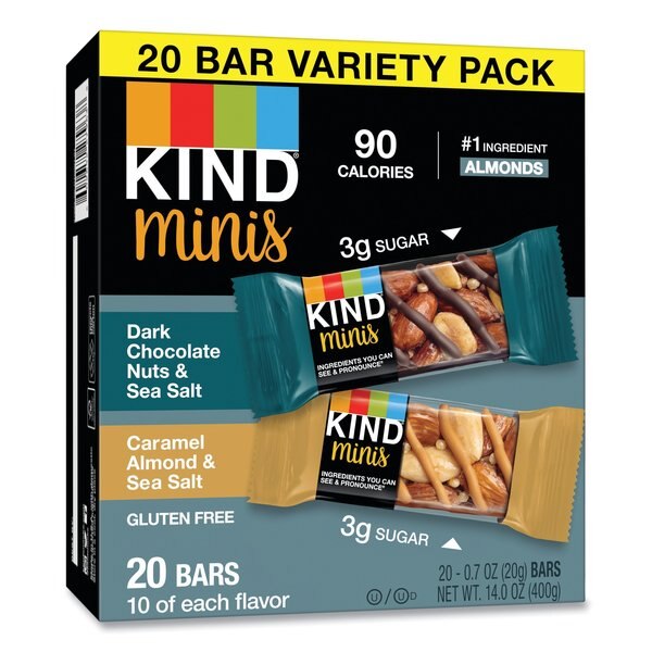 Minis, Dark Choc Nuts, Sea Salt/Caramel Almond, Sea Salt, 0.7oz, PK20