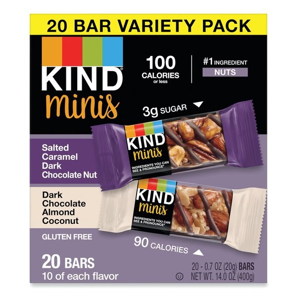Minis, Salted Carm Dark Choc Nut/Dark Choc Almond Coconut, 0.7oz, PK20