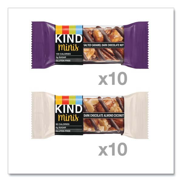 Minis, Salted Carm Dark Choc Nut/Dark Choc Almond Coconut, 0.7oz, PK20
