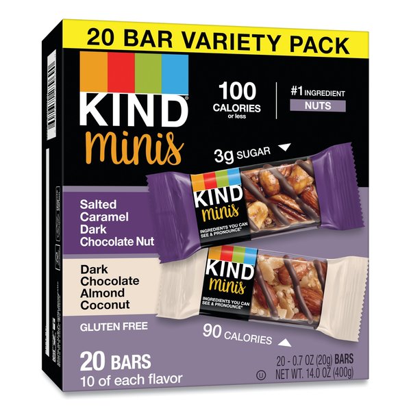 Minis, Salted Carm Dark Choc Nut/Dark Choc Almond Coconut, 0.7oz, PK20