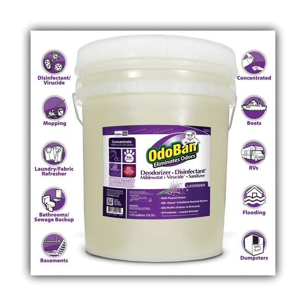 Concentrated Odor Eliminator/Disinfectant, Lavender Scent, 5 gal Pail