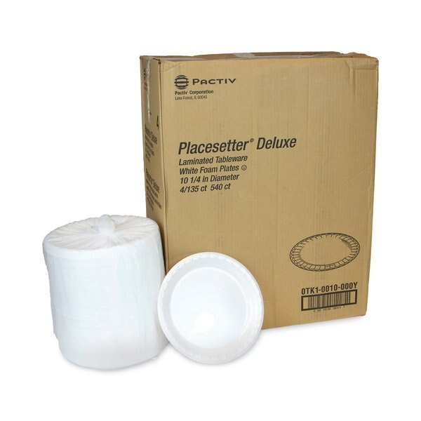 Laminated Foam Dinnerware, Plate, 10.25 Dia, White, PK540