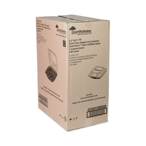 EarthChoice Hinge-Lid Takeout Container, 1-Cmp, 38oz, 8.5x8.5x3, PK150 PK