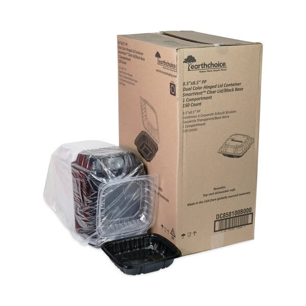 EarthChoice Hinge-Lid Takeout Container, 1-Cmp, 38oz, 8.5x8.5x3, PK150 PK