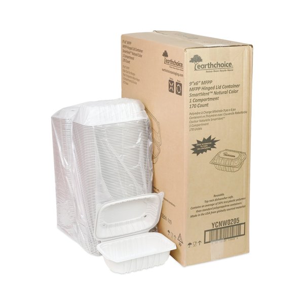 Vented Microwavable Hinge-Lid Takeout Container, 9x6x3.1, White, PK170 PK