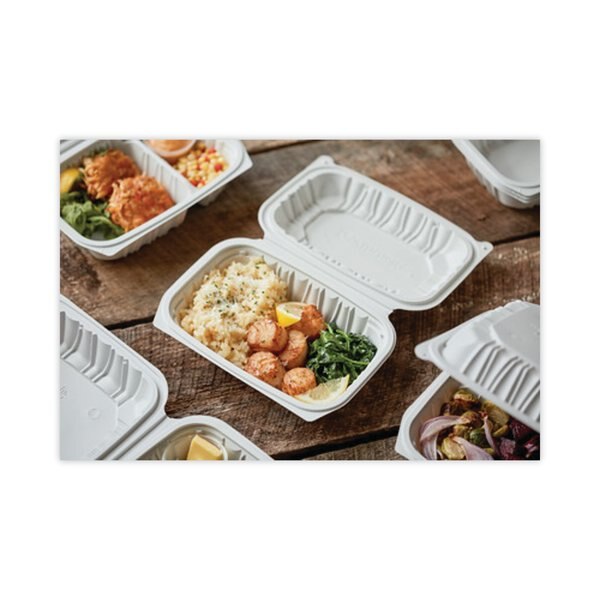 Vented Microwavable Hinge-Lid Takeout Container, 9x6x3.1, White, PK170 PK
