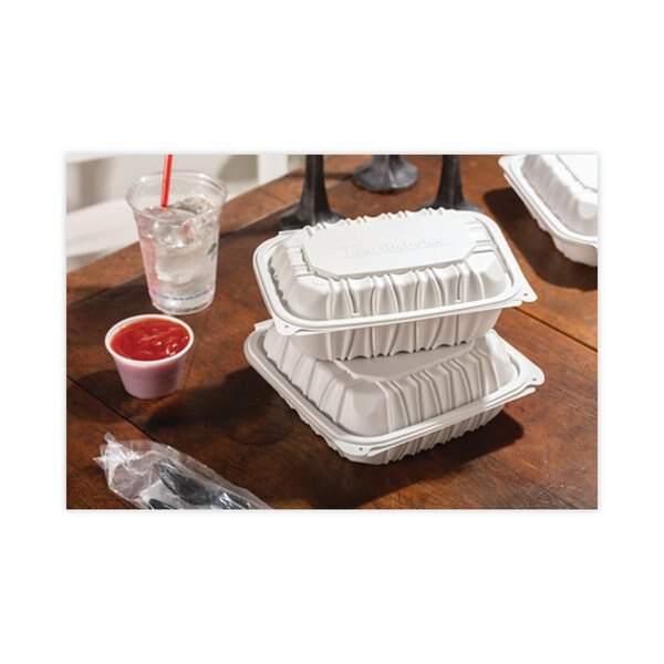 Vented Microwavable Hinge-Lid Takeout Container, 9x6x3.1, White, PK170 PK