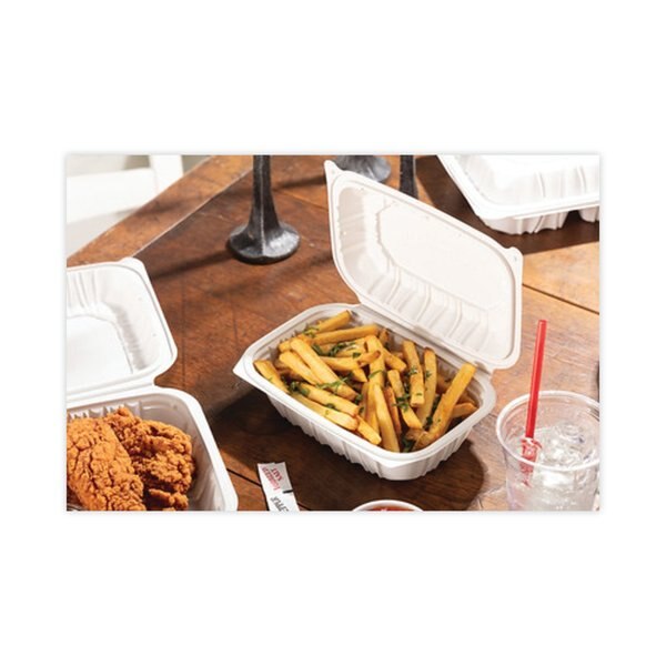 Vented Microwavable Hinge-Lid Takeout Container, 9x6x3.1, White, PK170 PK