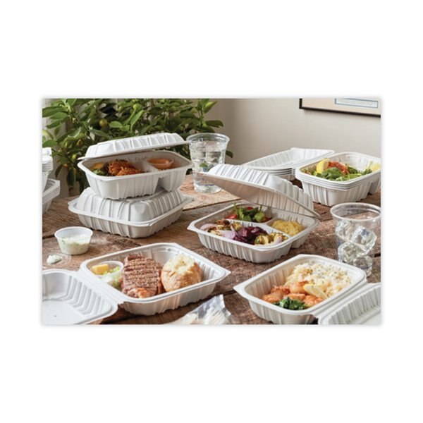 Vented Microwave Hinge-Lid Takeout Container, 8.5x8.5x3.1, Wht, PK146 PK
