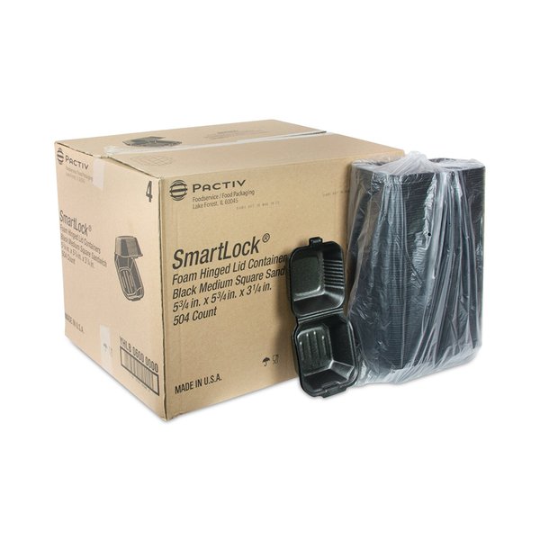 Foam Hinged Containers, Sandwich, 5.75x5.75x3.25, 1-Comp, Blk, PK504