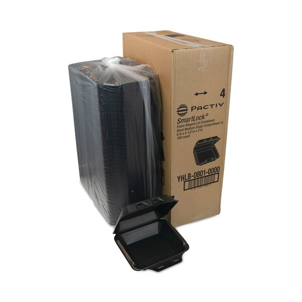 SmartLock Foam Hinged Containers, Med, 8 x 8.5 x 3, 1-Comp, Blk, PK150