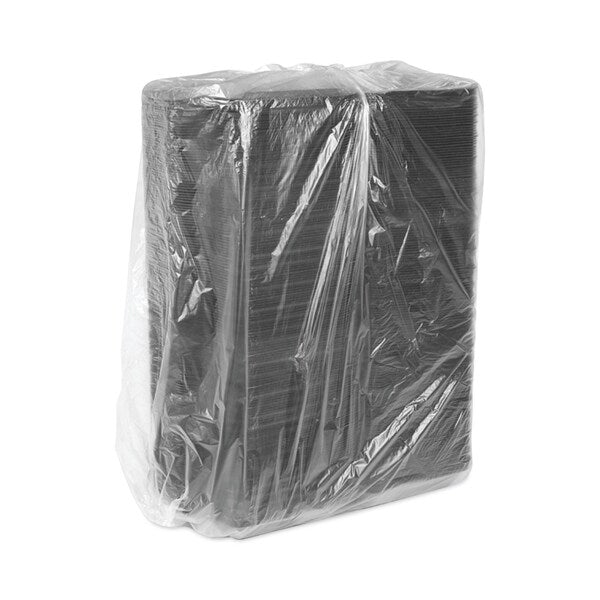 SmartLock Foam Hinged Container, Large, 9x9.5x3.25, 3-Comp, Blk, PK150