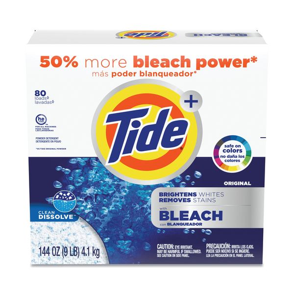 Laundry Detergent w/Bleach, Tide Original Scent, Powder, 144oz Bx, PK2