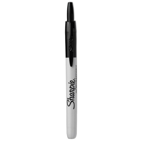 Retractable Permanent Marker, Fine Bullet Tip, Black, PK12