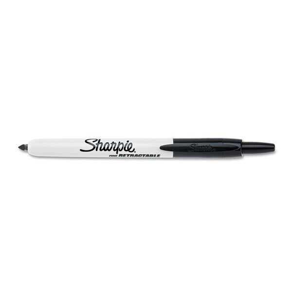 Retractable Permanent Marker, Fine Bullet Tip, Black, PK12