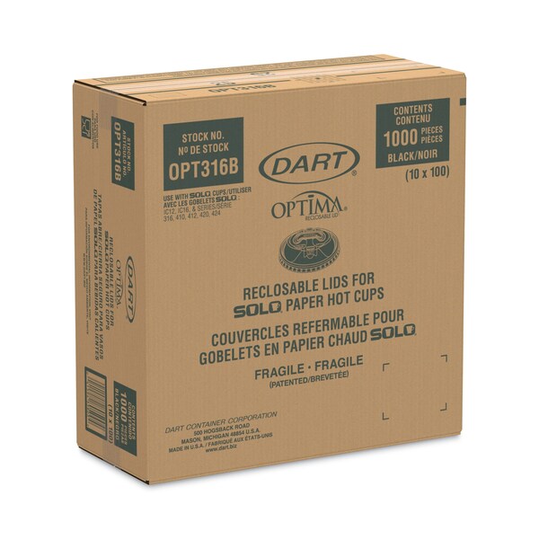 Optima Reclosable Lids for Paper Hot Cups 10-24 oz, Black, PK1000