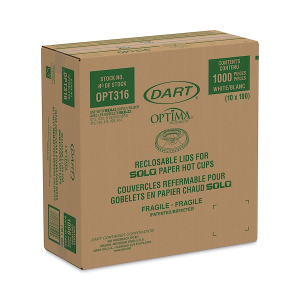 Optima Reclosable Lids for Paper Hot Cups 10-24 oz, White, PK1000