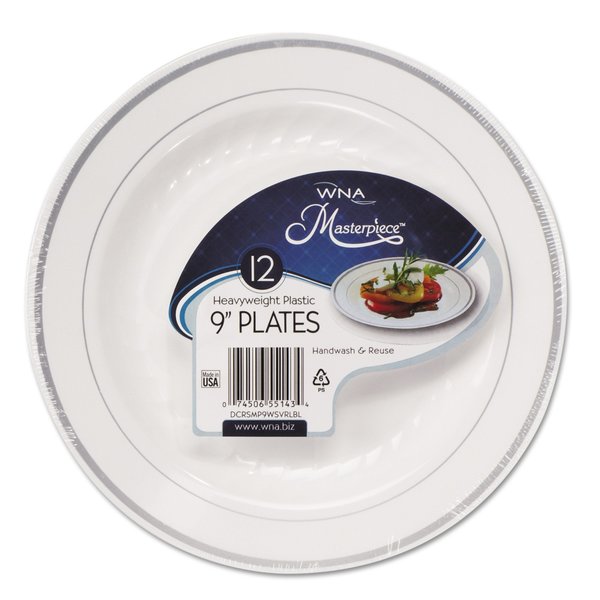 Masterpiece Plastic Dinnerware, White/Silver, 9