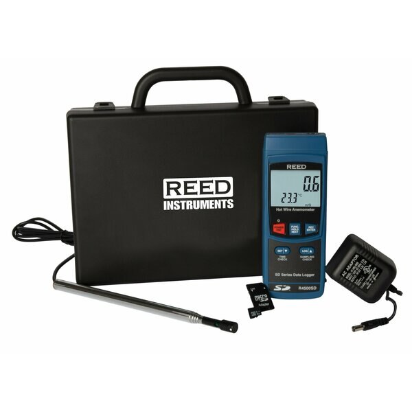 REED Data Logging Hot Wire Thermo-Anemometer with Power Adapter and SD Card