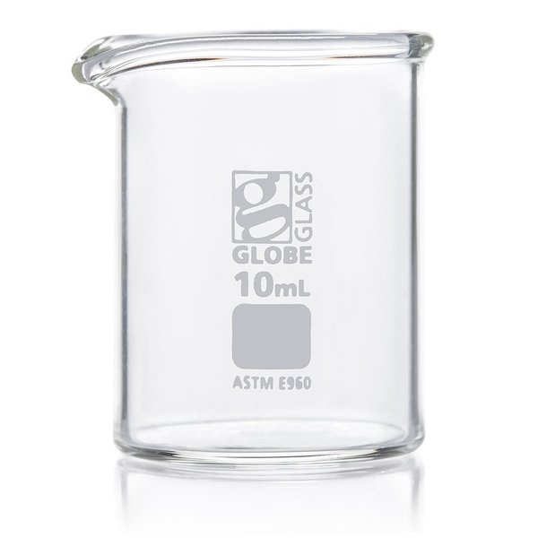 Beaker, Globe Glass, 10mL, Low Form Griffin Style, ASTM E960, 12/Box, 12PK