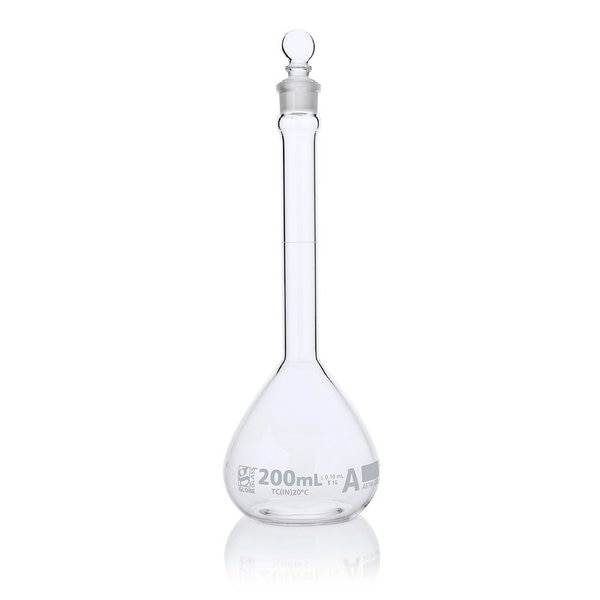 Flask, Volumetric , Globe Glass, 200mL, Class A, To Contain (TC), ASTM E288, 6/Box