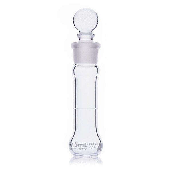 Flask, Volumetric, Wide Mouth, Globe Glass, 5mL, Class A, To Contain (TC), ASTM E288, 6/Box
