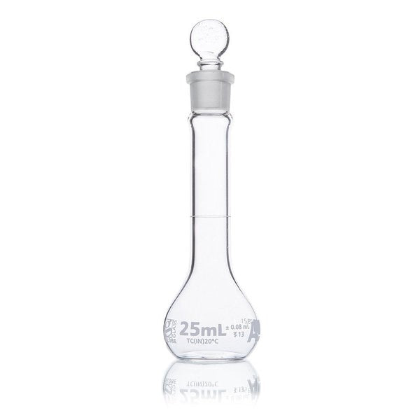 Flask, Volumetric, Wide Mouth, Globe Glass, 25mL, Class A, To Contain (TC), ASTM E288, 6/Box