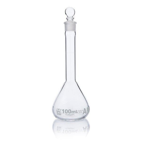 Flask, Volumetric, Wide Mouth, Globe Glass, 100mL, Class A, To Contain (TC), ASTM E288, 6/Box